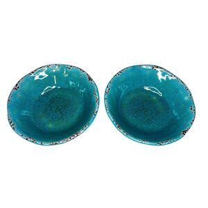 Set of 2 Pier 1 Imports Carmelo Collection Turquoise Melamine Bowls NWT NOS